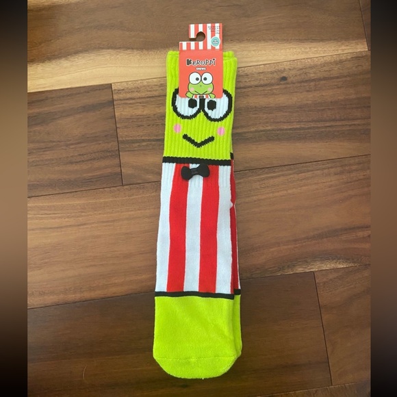 Sanrio Accessories - Keroppi Crew Socks NIP 2023 Sanrio 3D Bow Tie Green Hello Kitty One Size Adult